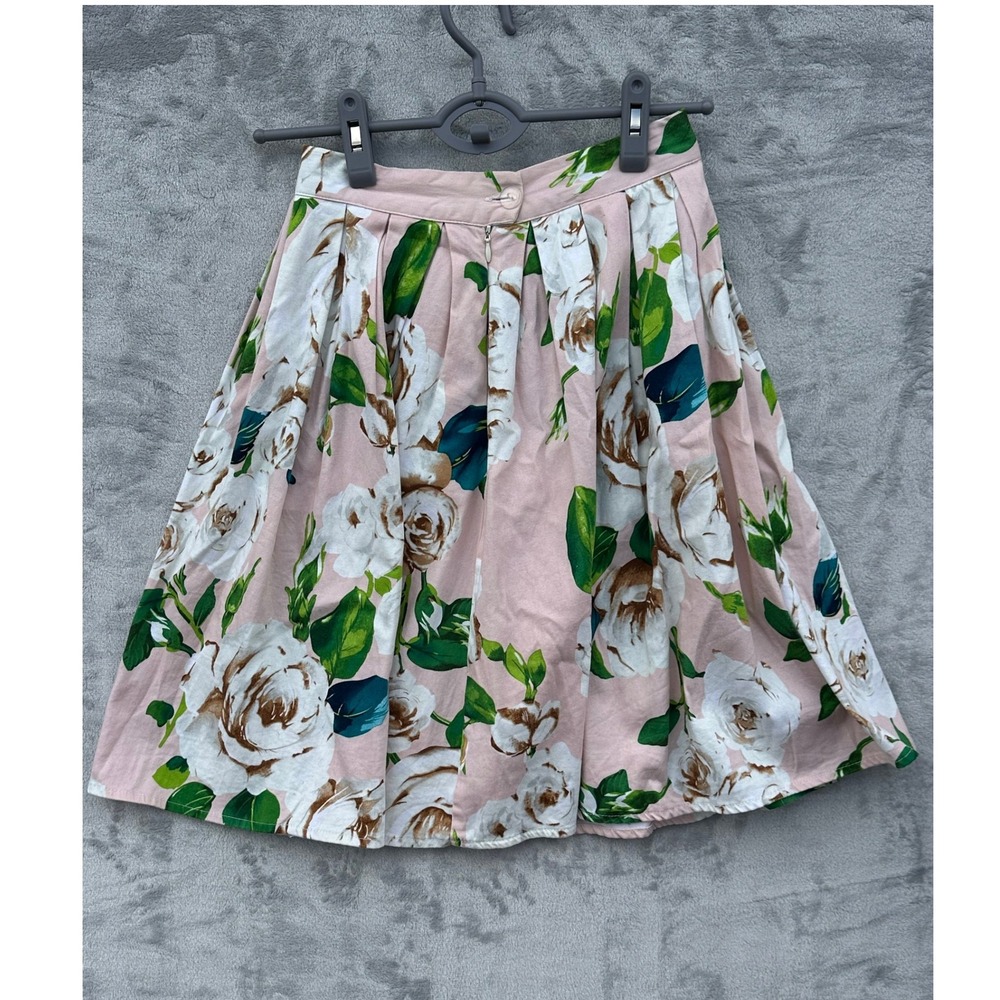 Vintage Floral Skirt Pleated Rose Pink Summer Queen of Holloway Rockabilly - S